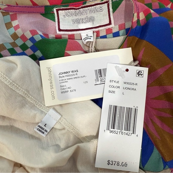 Johnny Was Lionora V-Neck Silk Swing Slip Dress Long Sleeve Sun Print NWT $378 - Picture 14 of 16